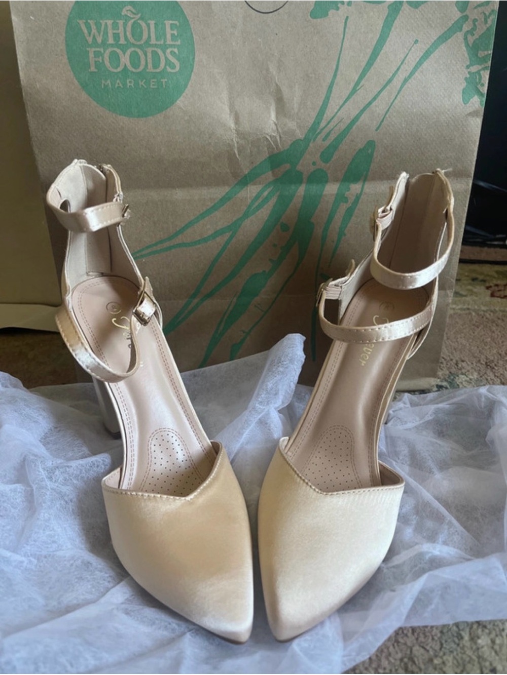 Pointed- Forever Toe Ankle-Strap Heels in Cream